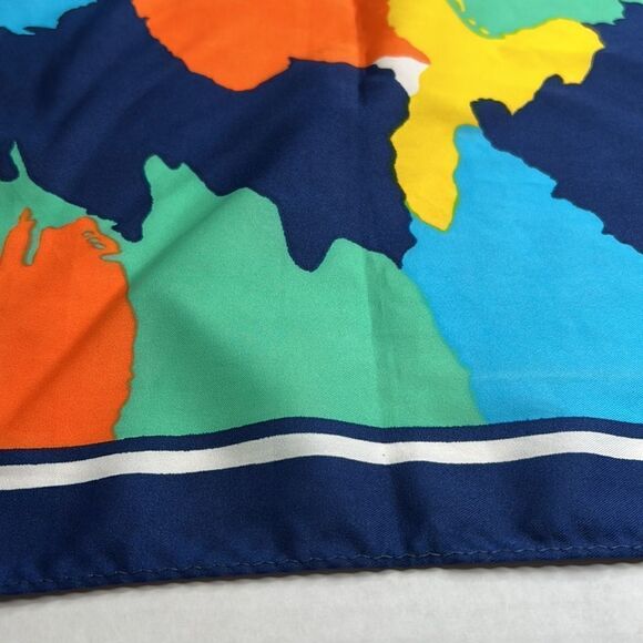 Multicolored Retro Rain scarf Blue green yellow orange EUC - Picture 4 of 11